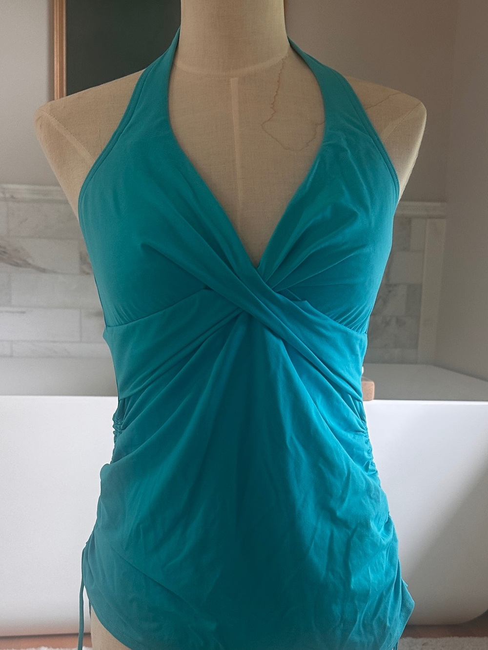 Lands' End Teal Halter Tankini Top